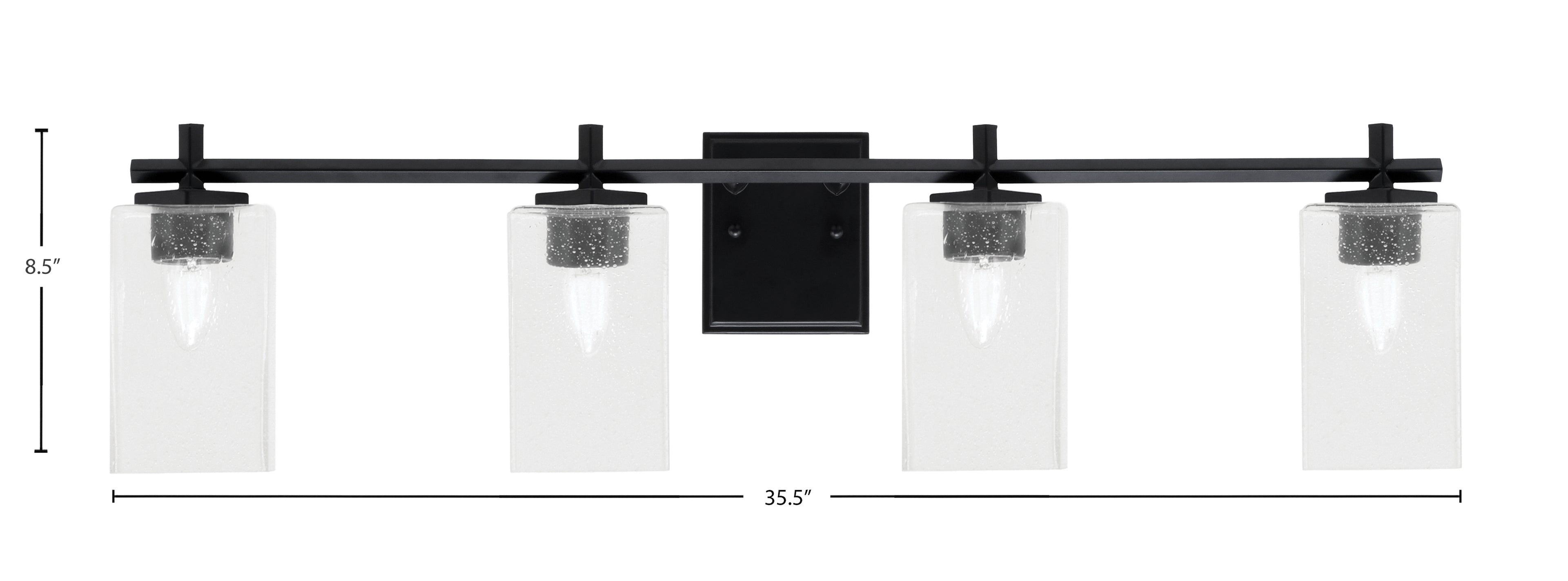 Franklin Four Light Bath Bar in Matte Black with Clear Bubble Shade