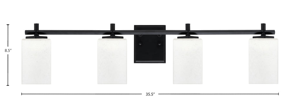 Franklin Four Light Bath Bar in Matte Black with White Muslin Shade