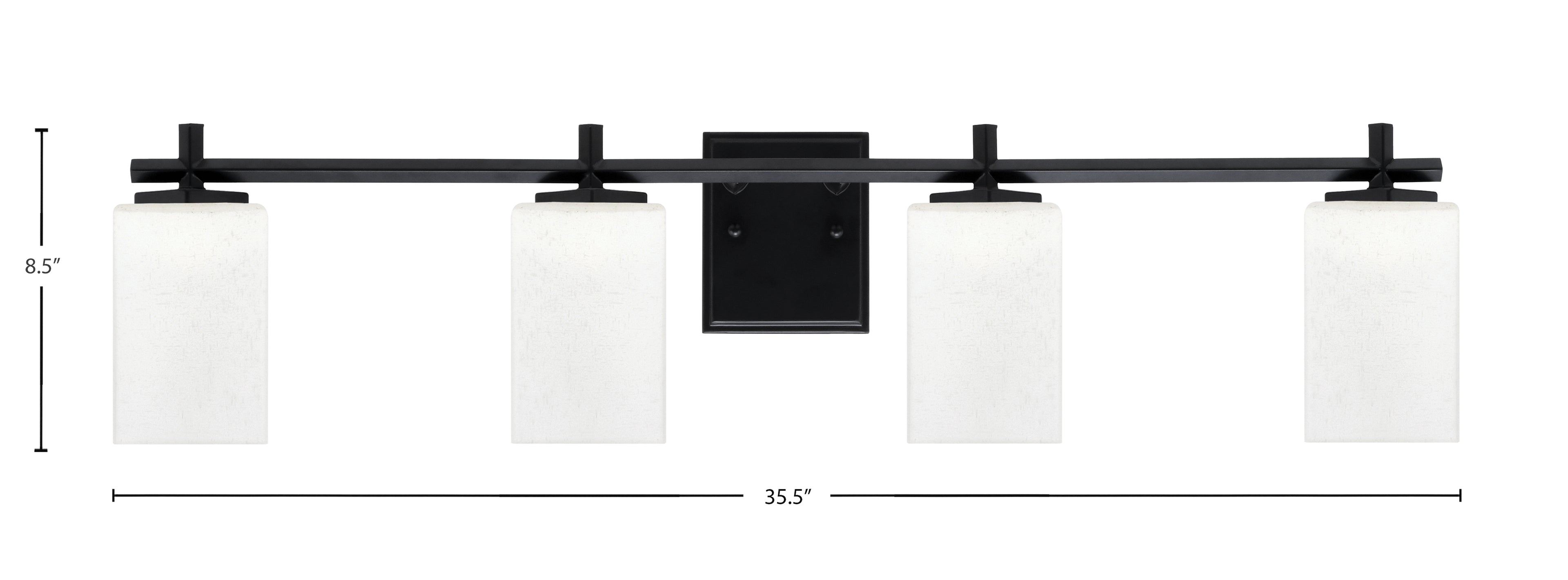 Franklin Four Light Bath Bar in Matte Black with White Muslin Shade