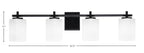 Franklin Four Light Bath Bar in Matte Black with Square White Marble Shade