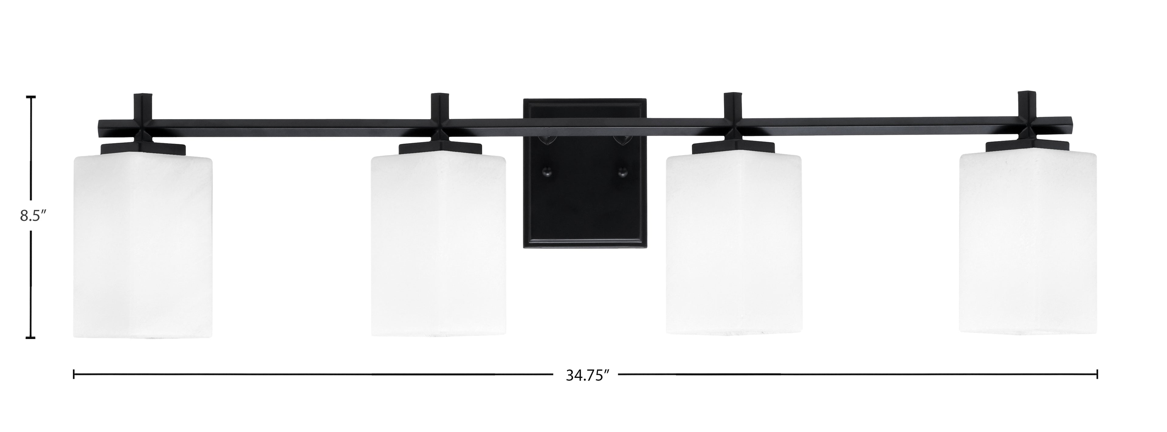 Franklin Four Light Bath Bar in Matte Black with Square White Marble Shade