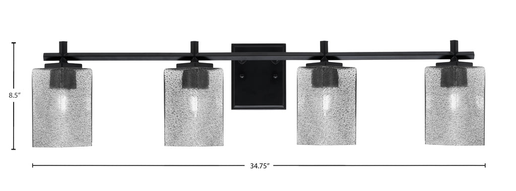 Franklin Four Light Bath Bar in Matte Black with Square White Marble Shade