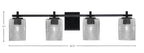 Franklin Four Light Bath Bar in Matte Black with Square White Marble Shade