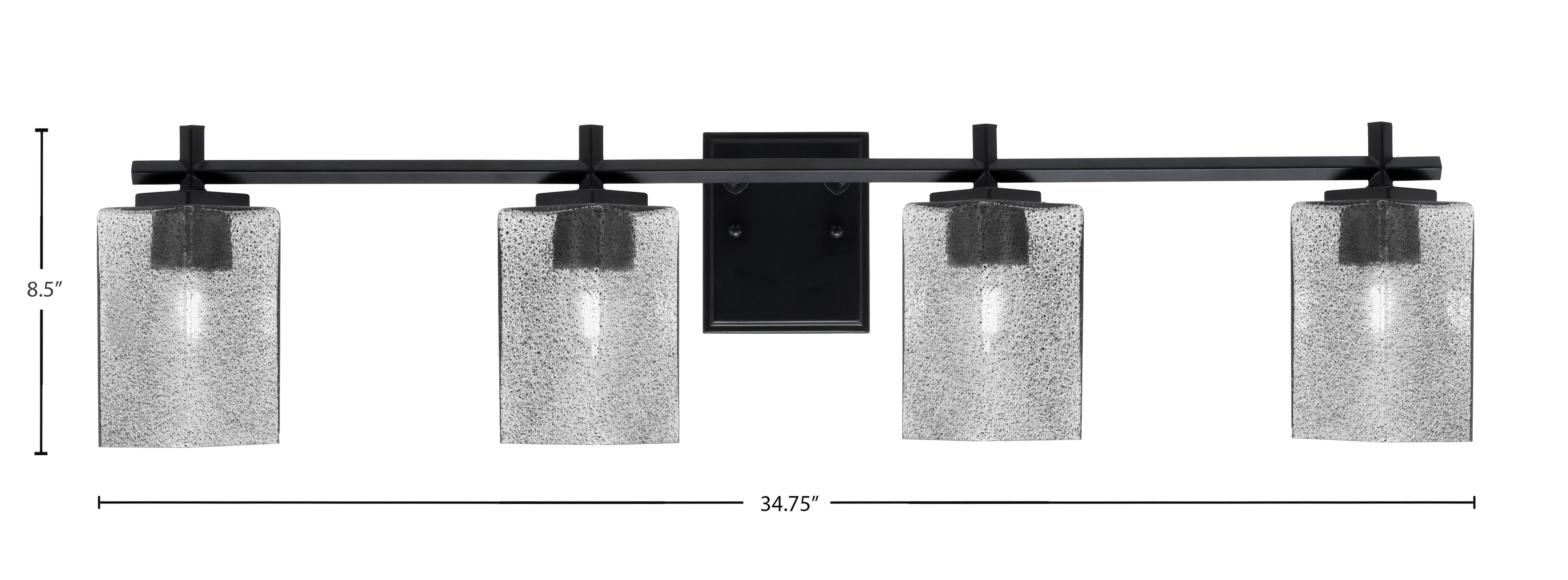 Franklin Four Light Bath Bar in Matte Black with Square White Marble Shade