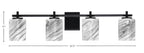 Franklin Four Light Bath Bar in Matte Black with Square White Marble Shade