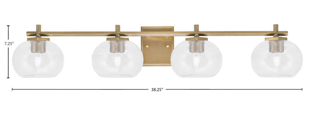 Franklin Four Light Bath Bar in New Age Brass with Clear Bubble Shade