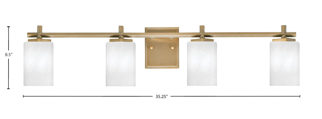Franklin Four Light Bath Bar in New Age Brass with White Marble Shade
