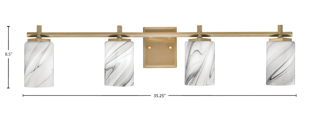 Franklin Four Light Bath Bar in New Age Brass with Onyx Swirl Shade