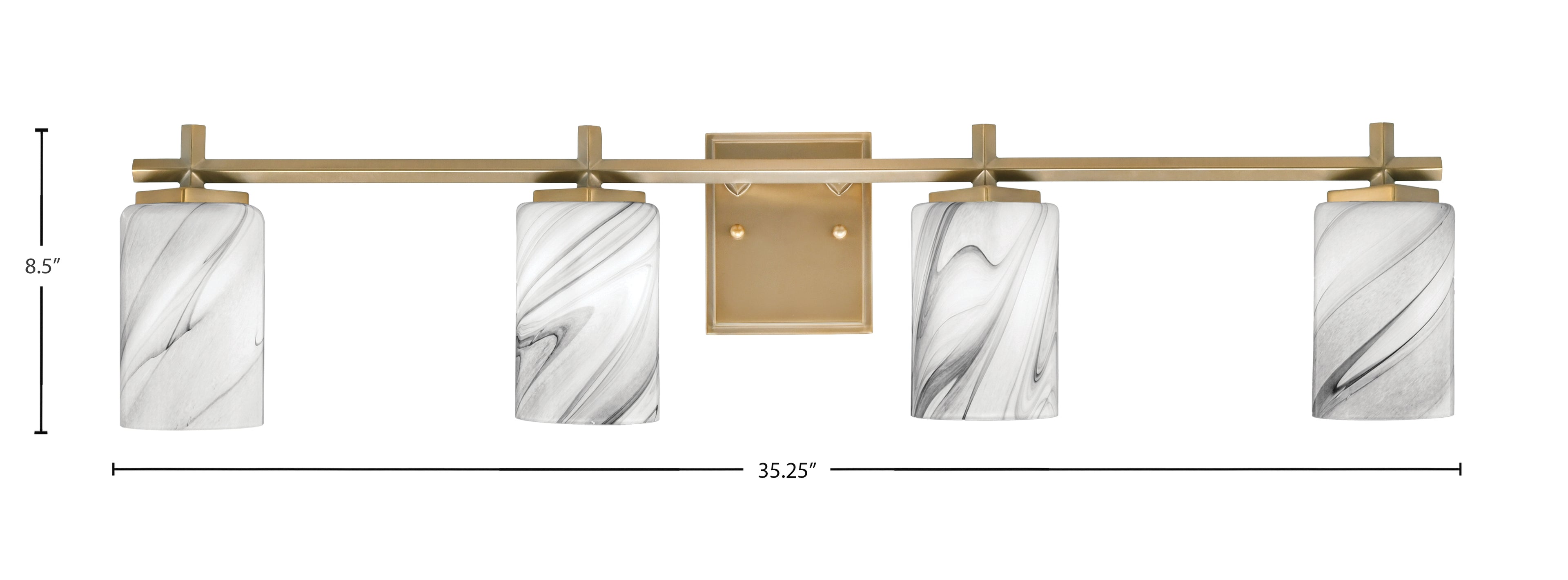 Franklin Four Light Bath Bar in New Age Brass with Onyx Swirl Shade