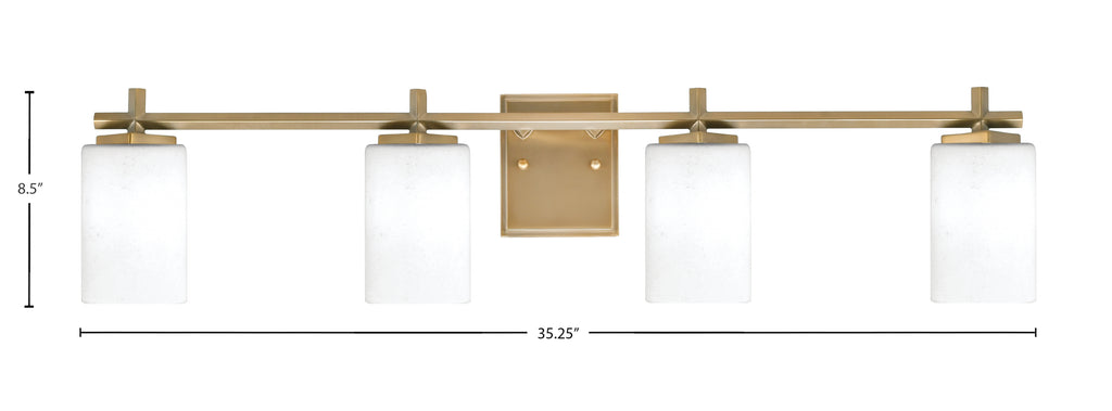 Franklin Four Light Bath Bar in New Age Brass with White Muslin Shade