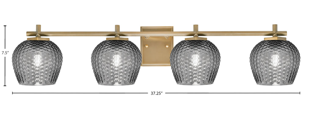 Franklin Four Light Bath Bar in New Age Brass with Smoke Textured Shade