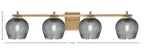 Franklin Four Light Bath Bar in New Age Brass with Smoke Textured Shade