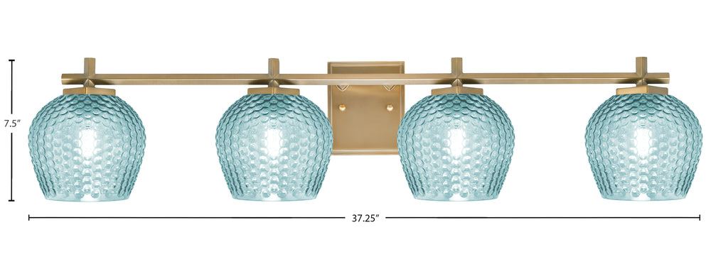 Franklin Four Light Bath Bar in New Age Brass with Turquoise Textured Shade
