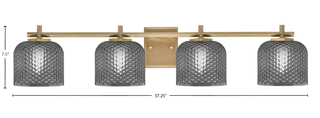 Franklin Four Light Bath Bar in New Age Brass with Smoke Textured Shade