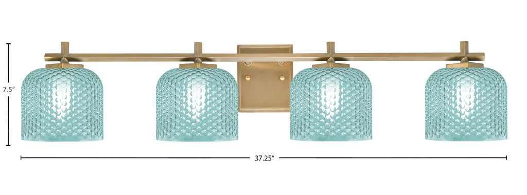 Franklin Four Light Bath Bar in New Age Brass with Turquoise Textured Shade