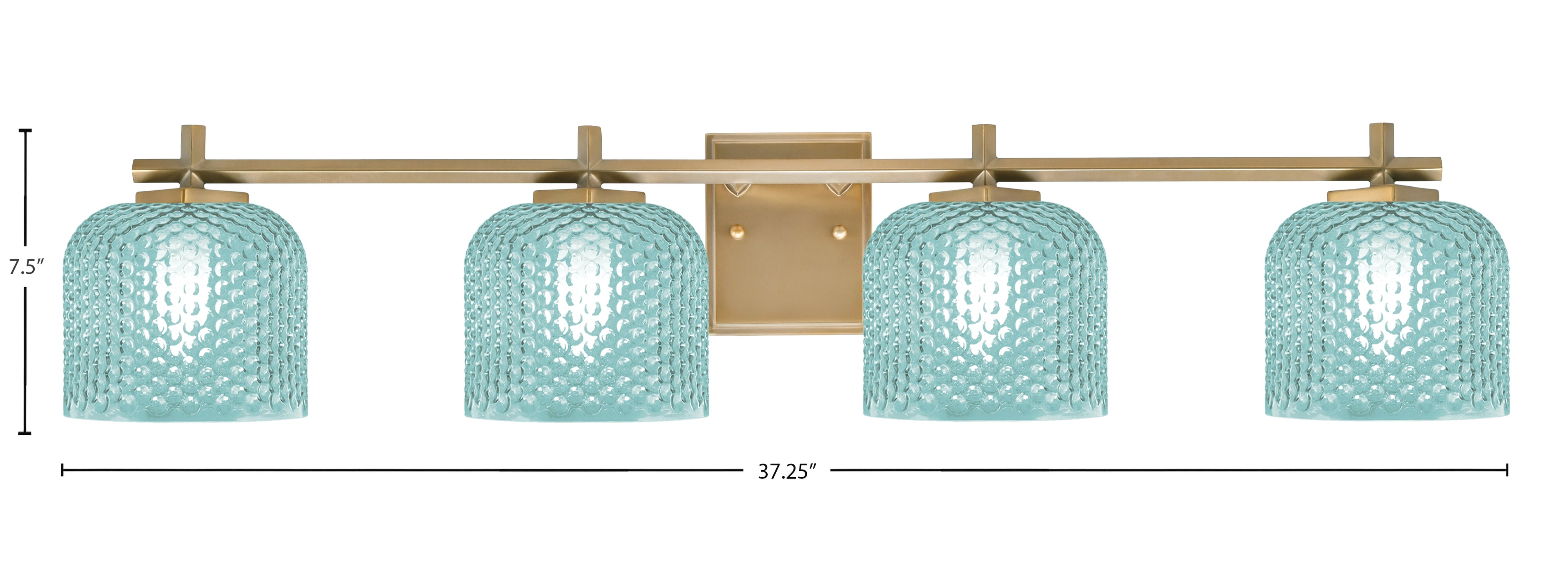 Franklin Four Light Bath Bar in New Age Brass with Turquoise Textured Shade