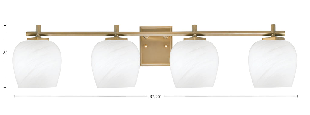 Franklin Four Light Bath Bar in New Age Brass with White Marble Shade