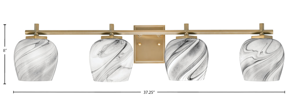 Franklin Four Light Bath Bar in New Age Brass with Onyx Swirl Shade