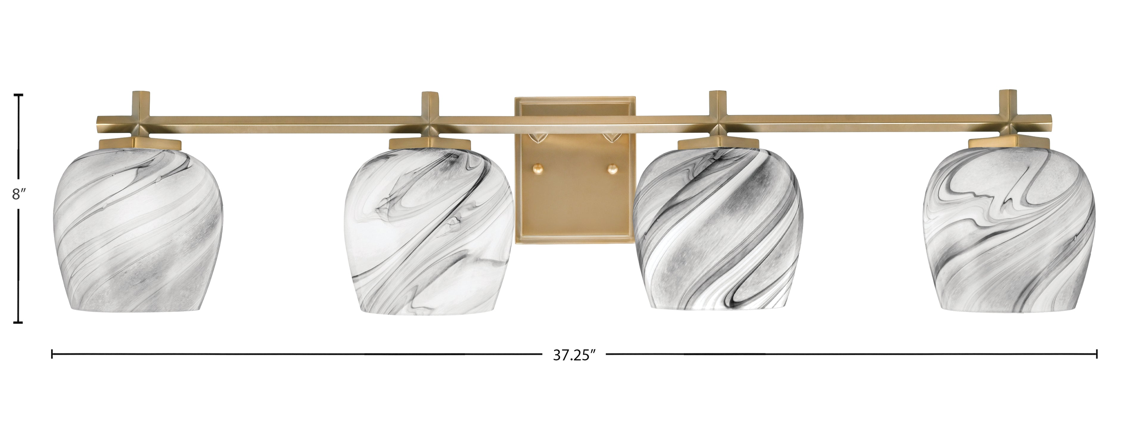 Franklin Four Light Bath Bar in New Age Brass with Onyx Swirl Shade