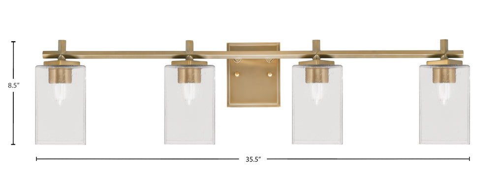 Franklin Four Light Bath Bar in New Age Brass with Clear Bubble Shade