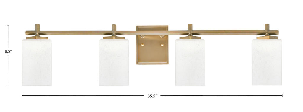 Franklin Four Light Bath Bar in New Age Brass with White Muslin Shade