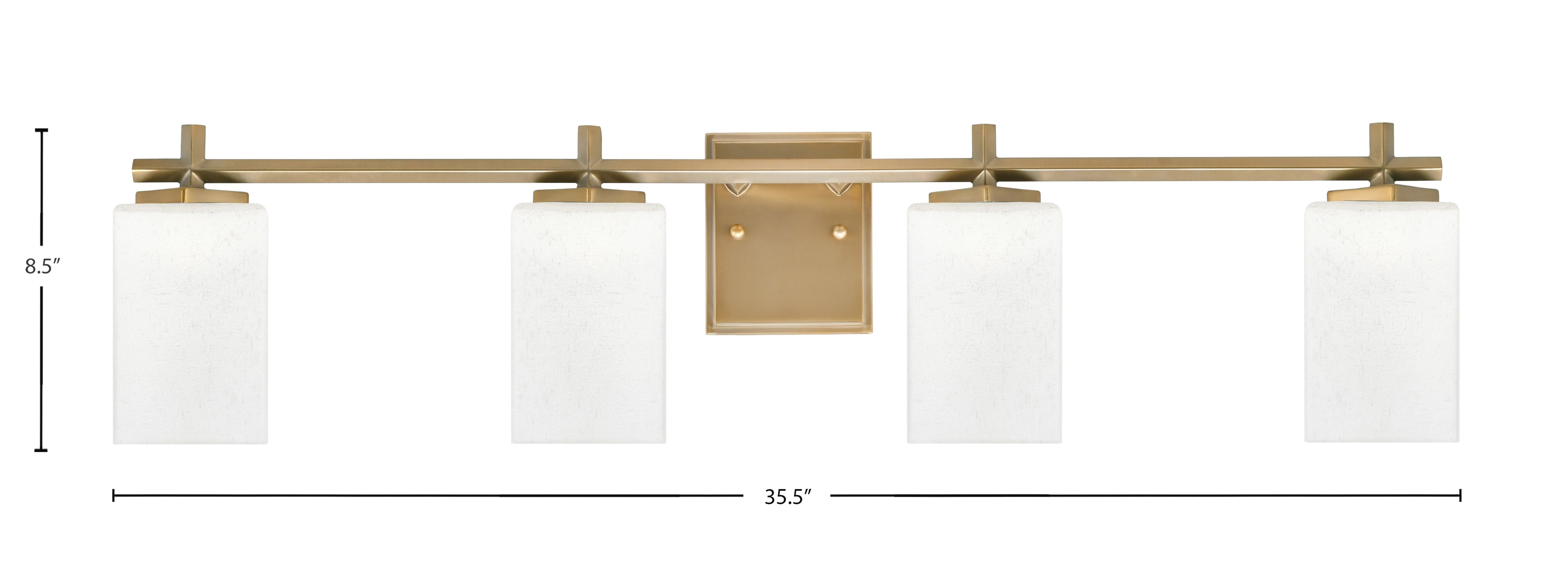 Franklin Four Light Bath Bar in New Age Brass with White Muslin Shade