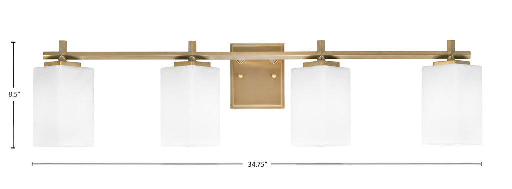 Franklin Four Light Bath Bar in New Age Brass with Square White Marble Shade