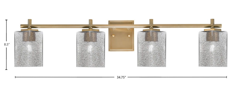Franklin Four Light Bath Bar in New Age Brass with Square White Marble Shade