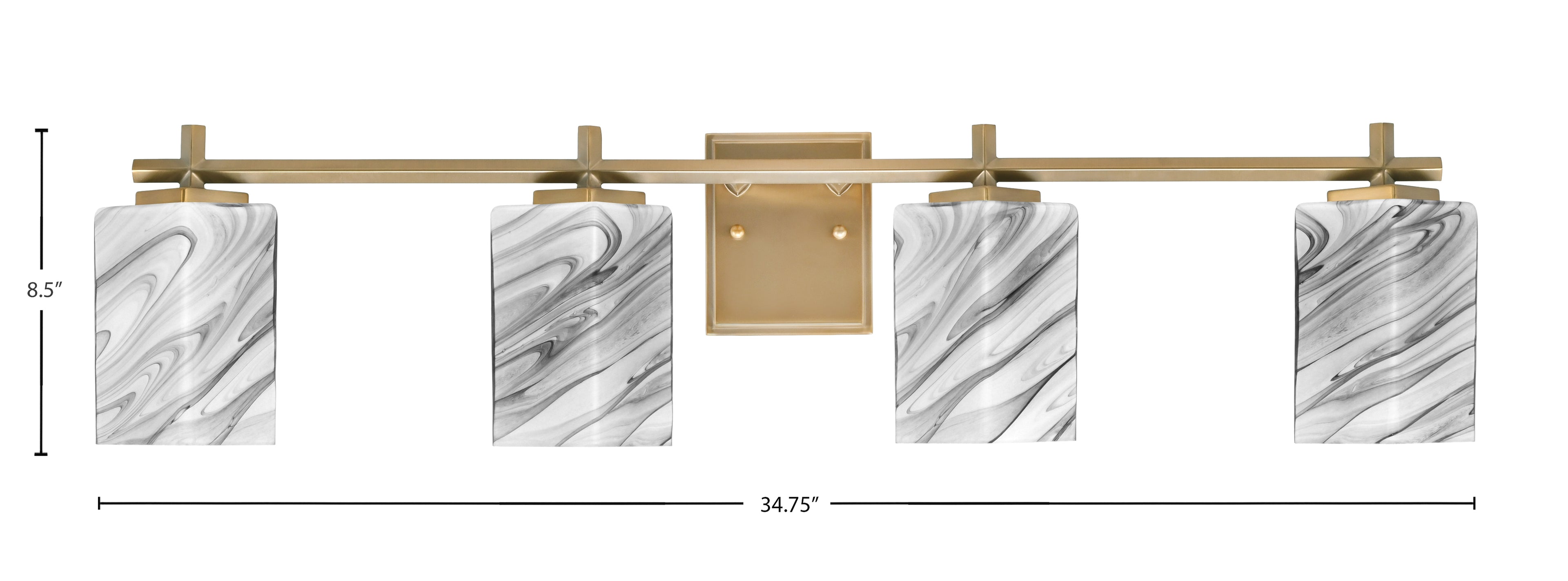 Franklin Four Light Bath Bar in New Age Brass with Square White Marble Shade