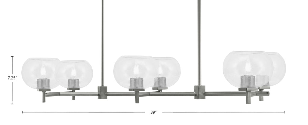 Franklin Six Light Island Pendant in Graphite with Clear Bubble Shade