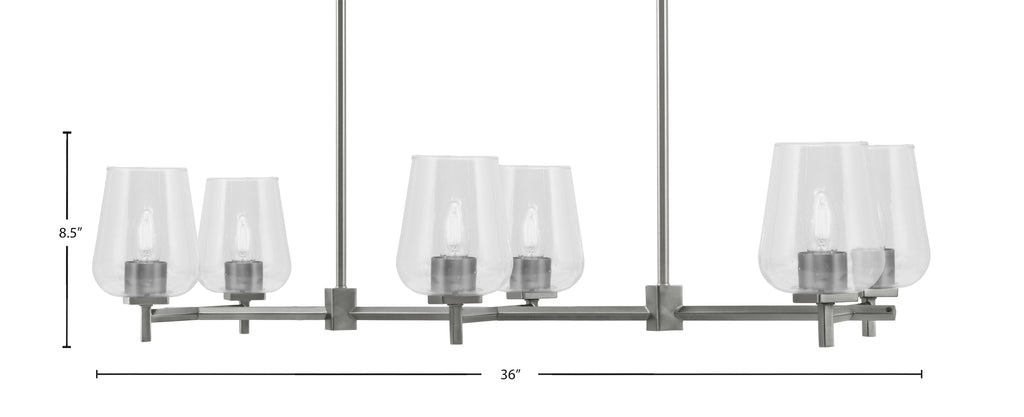 Franklin Six Light Island Pendant in Graphite with Clear Bubble Shade