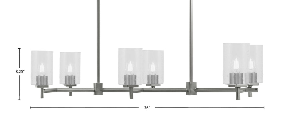 Franklin Six Light Island Pendant in Graphite with Clear Bubble Shade