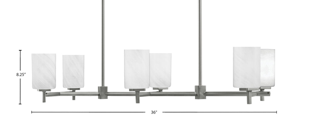 Franklin Six Light Island Pendant in Graphite with White Marble Shade