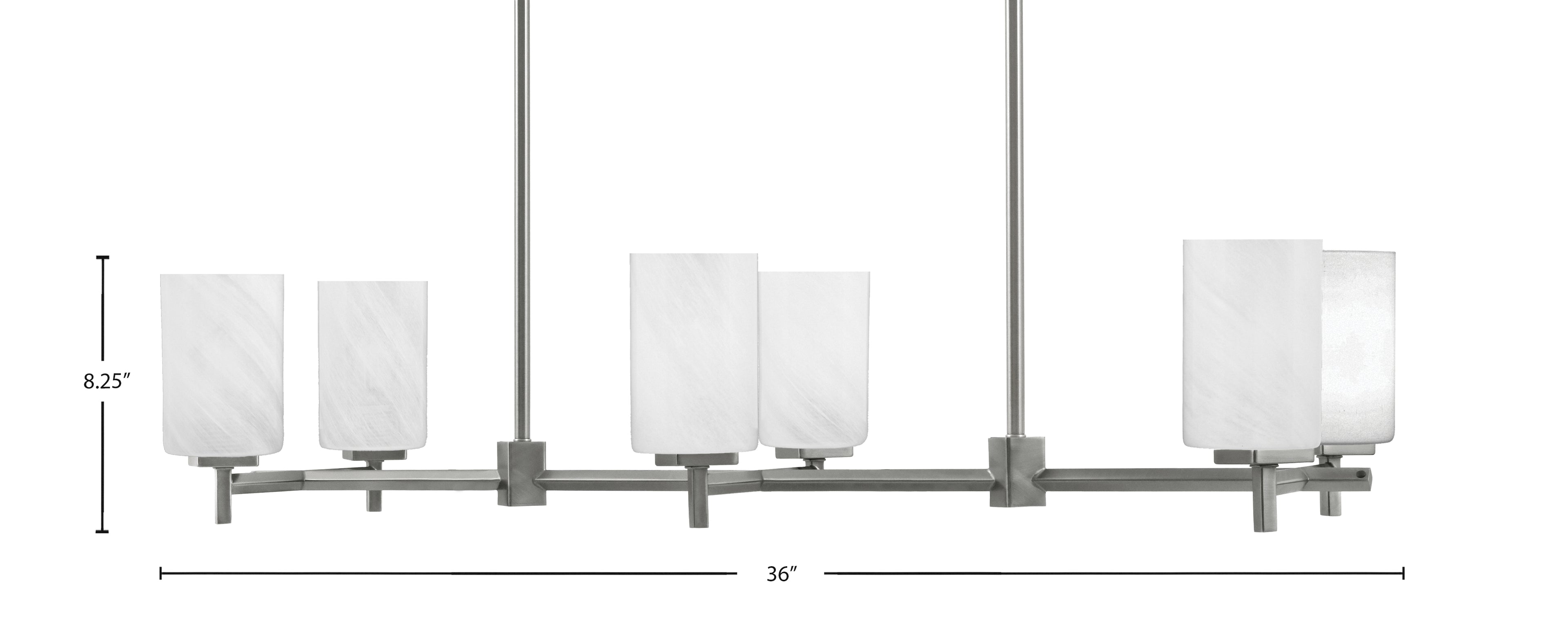 Franklin Six Light Island Pendant in Graphite with White Marble Shade