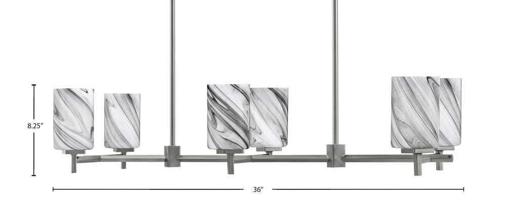 Franklin Six Light Island Pendant in Graphite with Onyx Swirl Shade