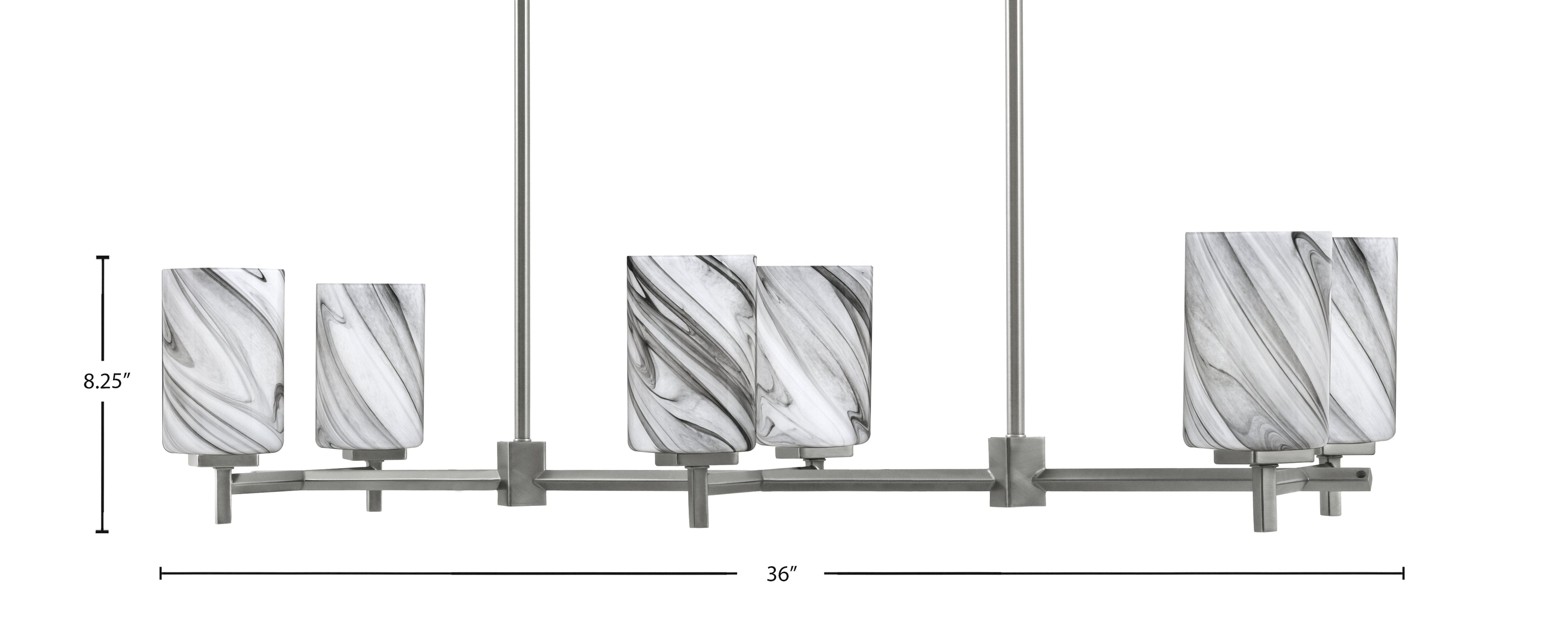 Franklin Six Light Island Pendant in Graphite with Onyx Swirl Shade