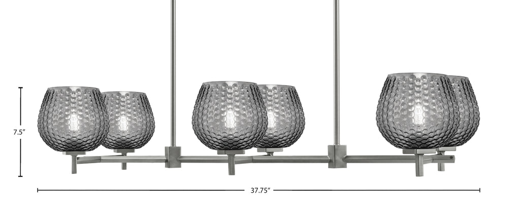 Franklin Six Light Island Pendant in Graphite with Smoke Textured Shade