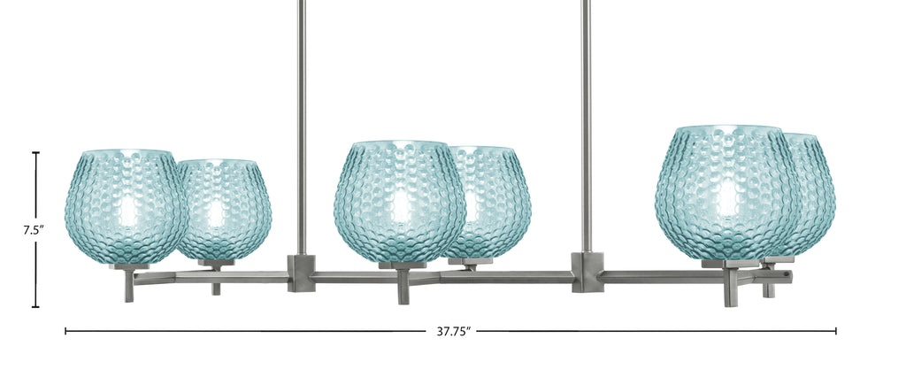 Franklin Six Light Island Pendant in Graphite with Turquoise Textured Shade