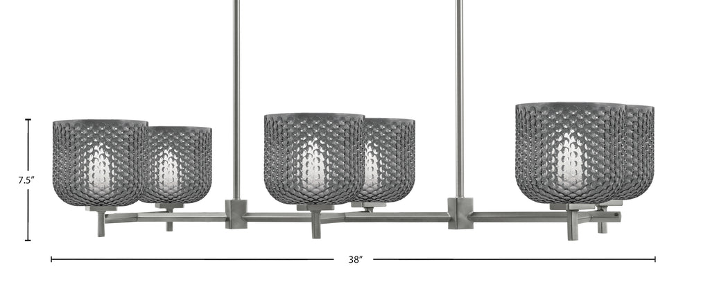 Franklin Six Light Island Pendant in Graphite with Smoke Textured Shade