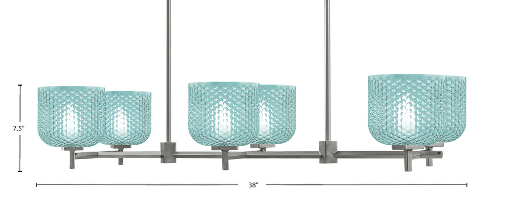 Franklin Six Light Island Pendant in Graphite with Turquoise Textured Shade