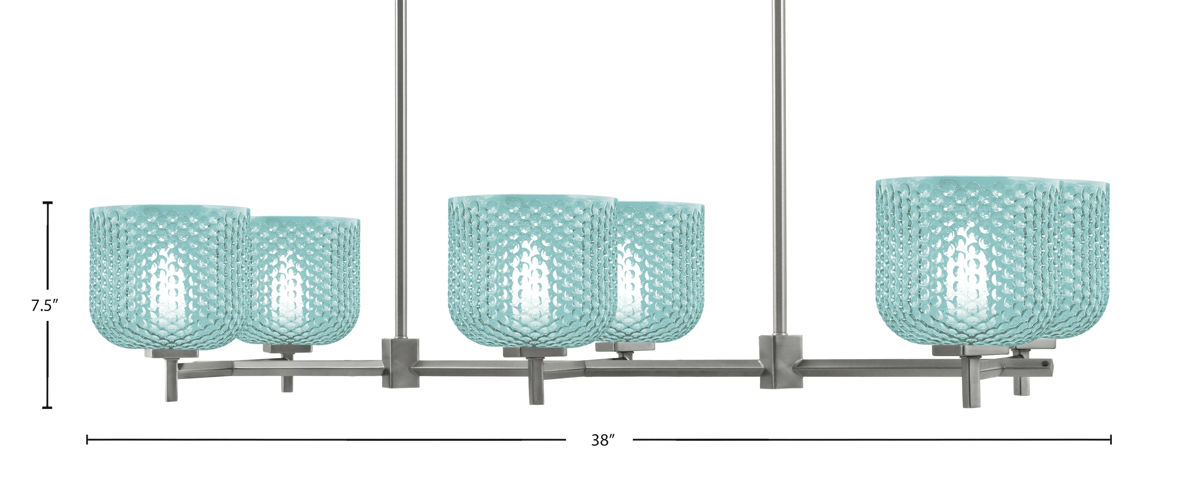Franklin Six Light Island Pendant in Graphite with Turquoise Textured Shade