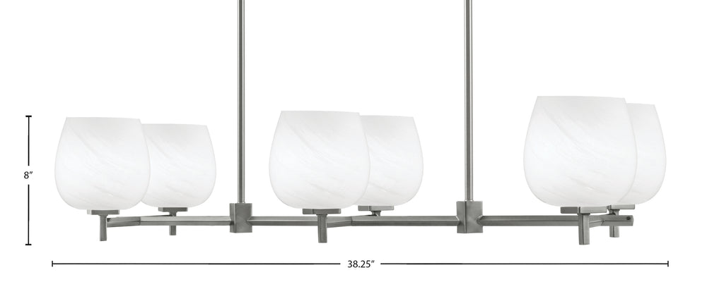 Franklin Six Light Island Pendant in Graphite with White Marble Shade