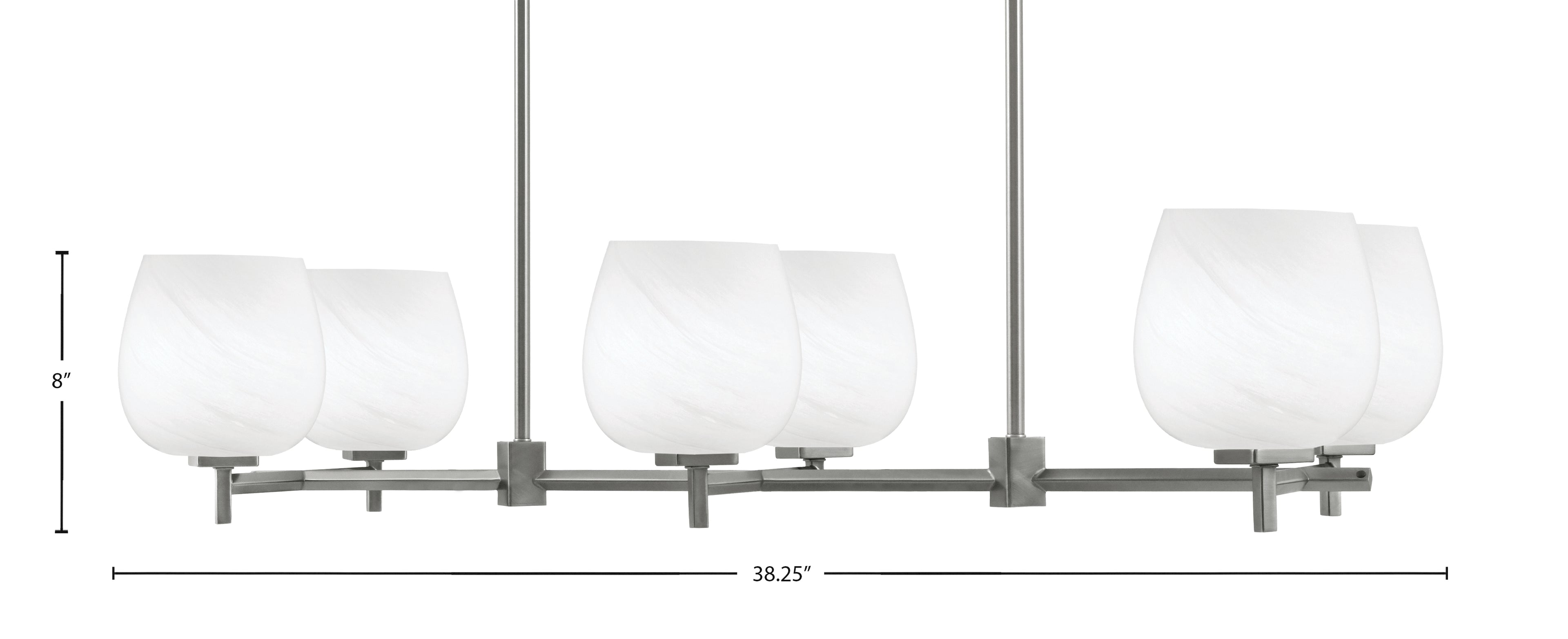 Franklin Six Light Island Pendant in Graphite with White Marble Shade
