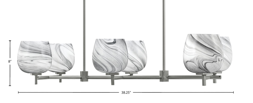 Franklin Six Light Island Pendant in Graphite with Onyx Swirl Shade