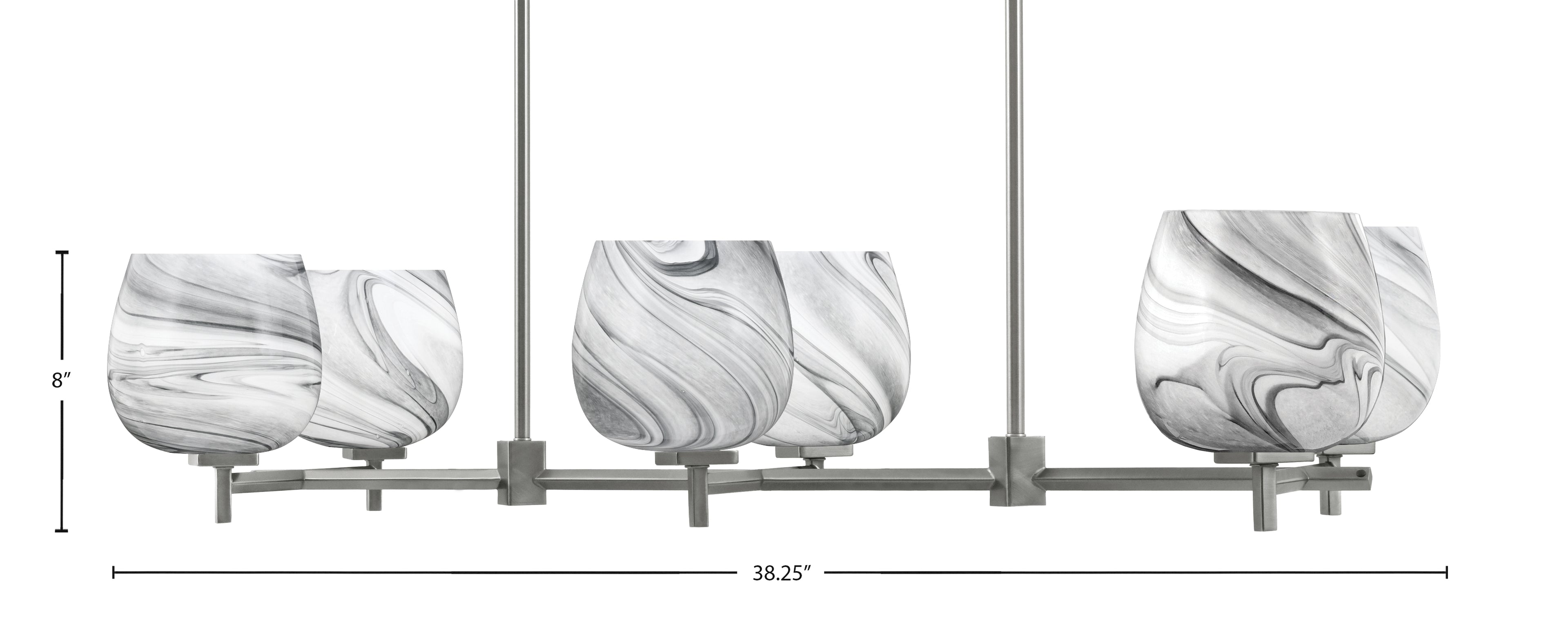Franklin Six Light Island Pendant in Graphite with Onyx Swirl Shade