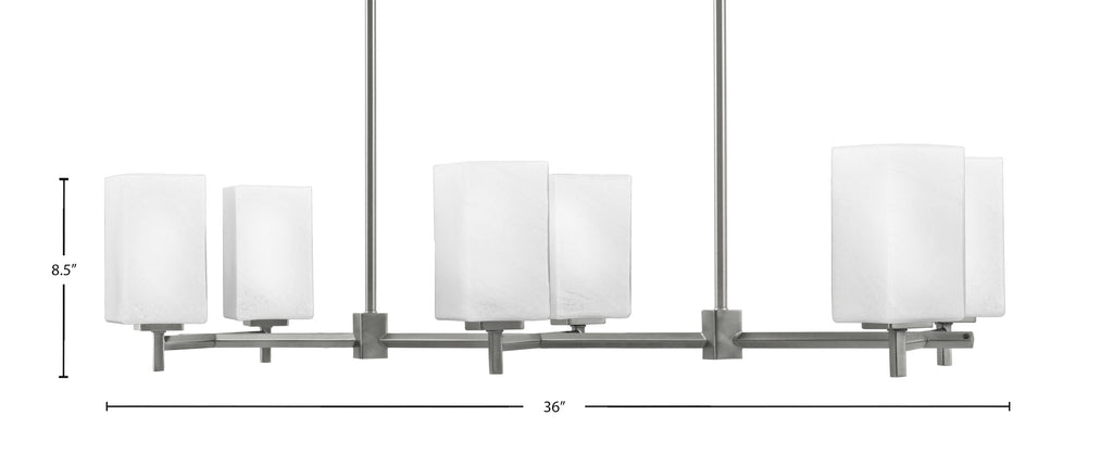 Franklin Six Light Island Pendant in Graphite with White Muslin Shade