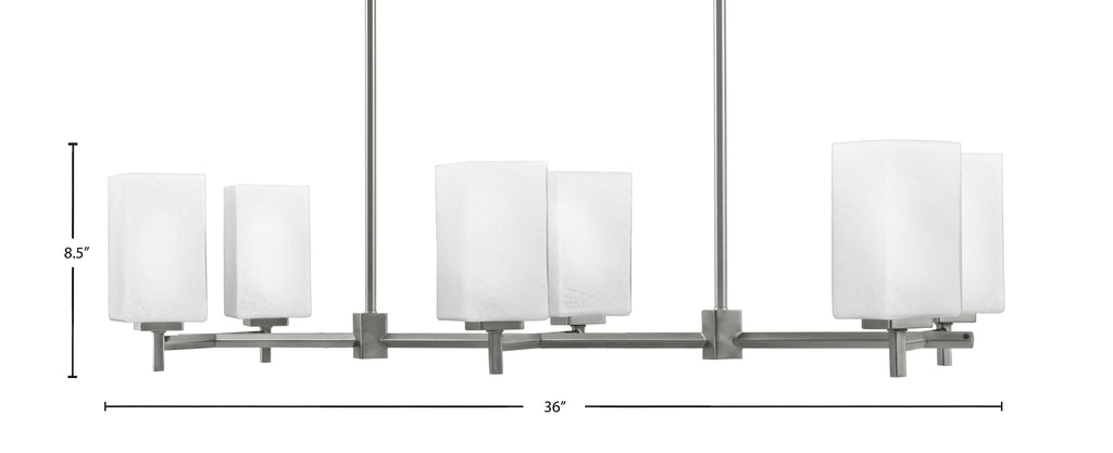 Franklin Six Light Island Pendant in Graphite with Square White Marble Shade