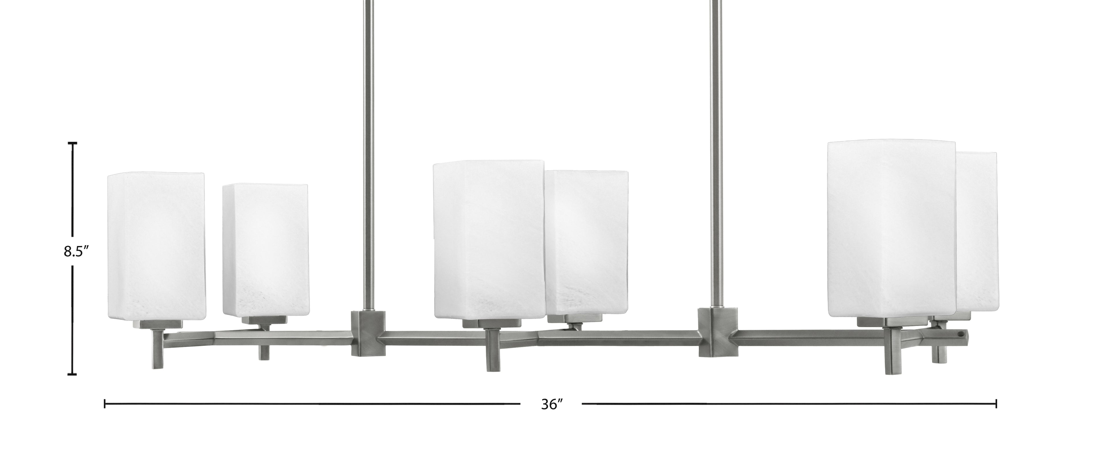 Franklin Six Light Island Pendant in Graphite with Square White Marble Shade