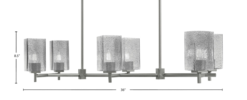 Franklin Six Light Island Pendant in Graphite with Square Smoke Bubble Shade