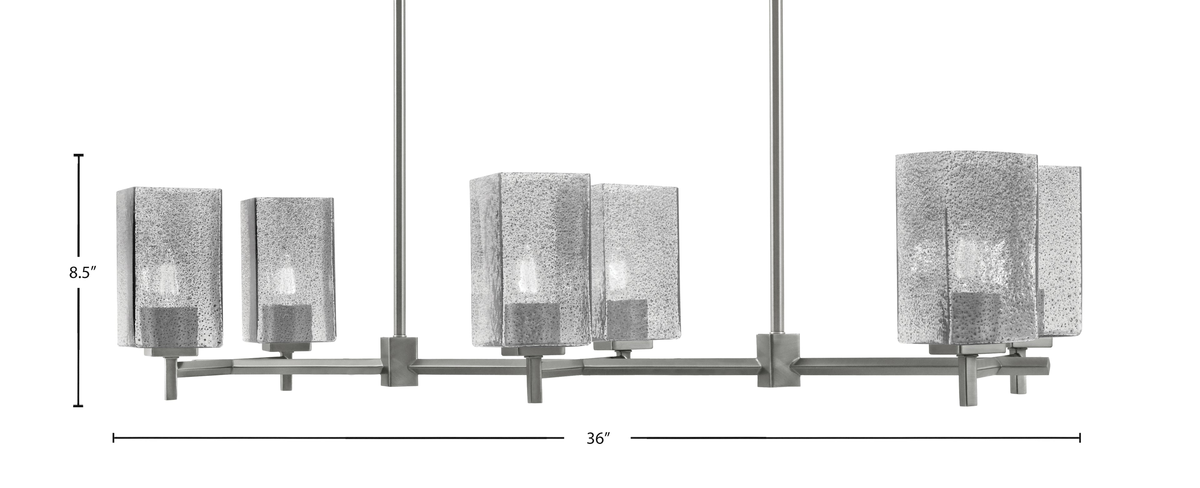 Franklin Six Light Island Pendant in Graphite with Square Smoke Bubble Shade